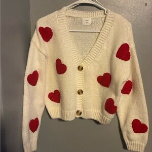 Charming Heart Patterned Cardigan Sweater